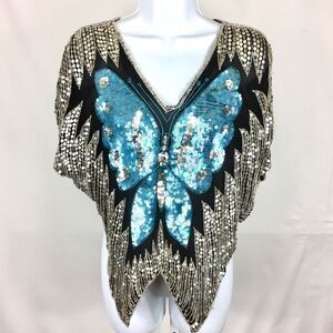 Vintage Butterfly Sequin Shirt STC PR Exporter M